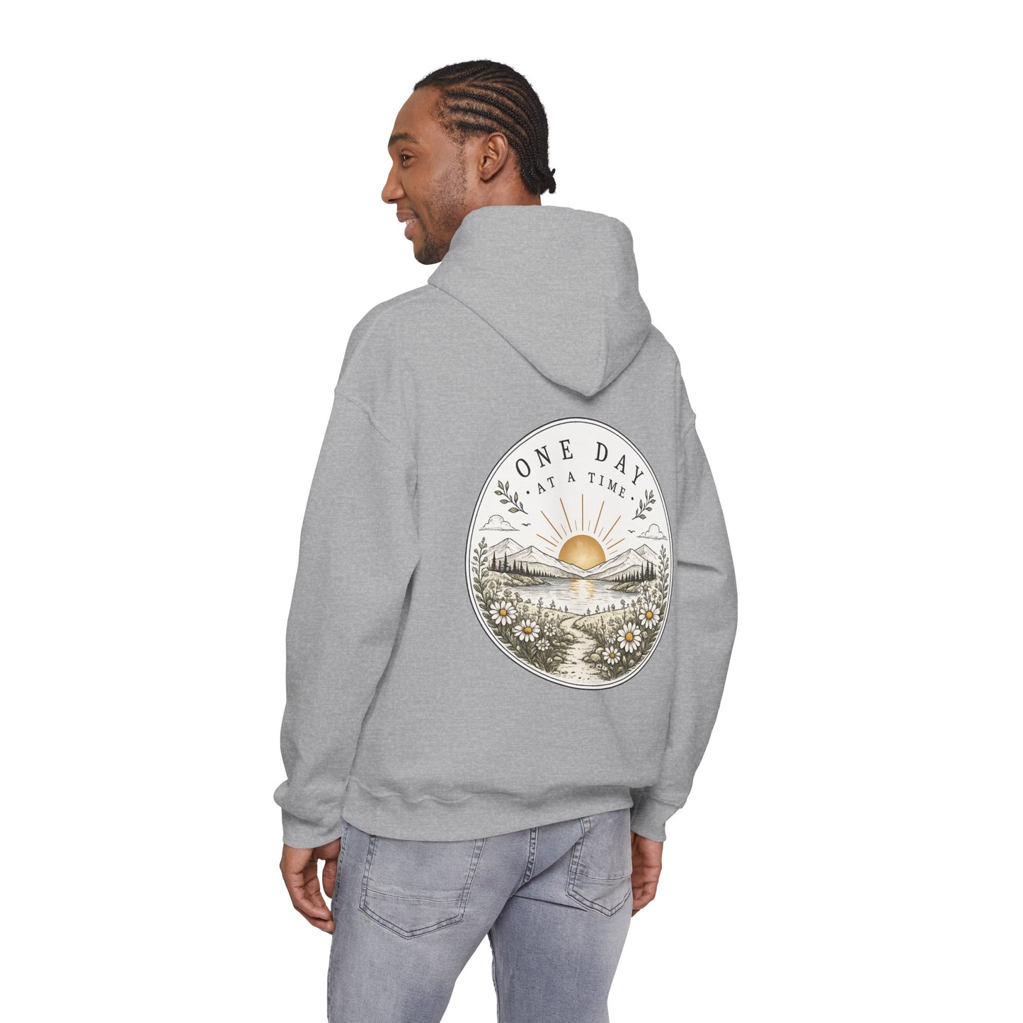 One Day at a Time Hoodie — Sunrise Floral Comfort Hooded Sweatshirt