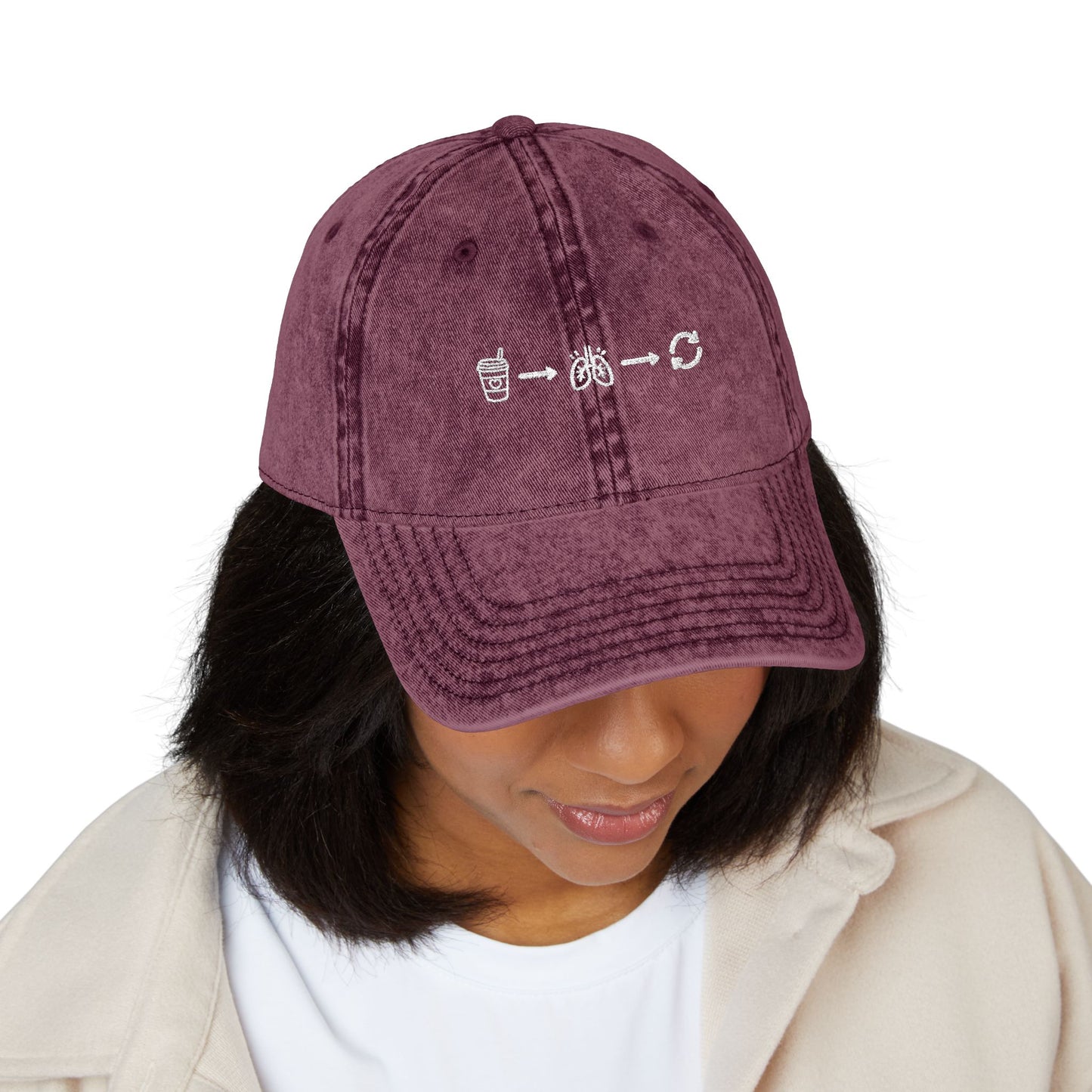 Vintage Washed Embroidered Cap — Minimal Morse Code Design