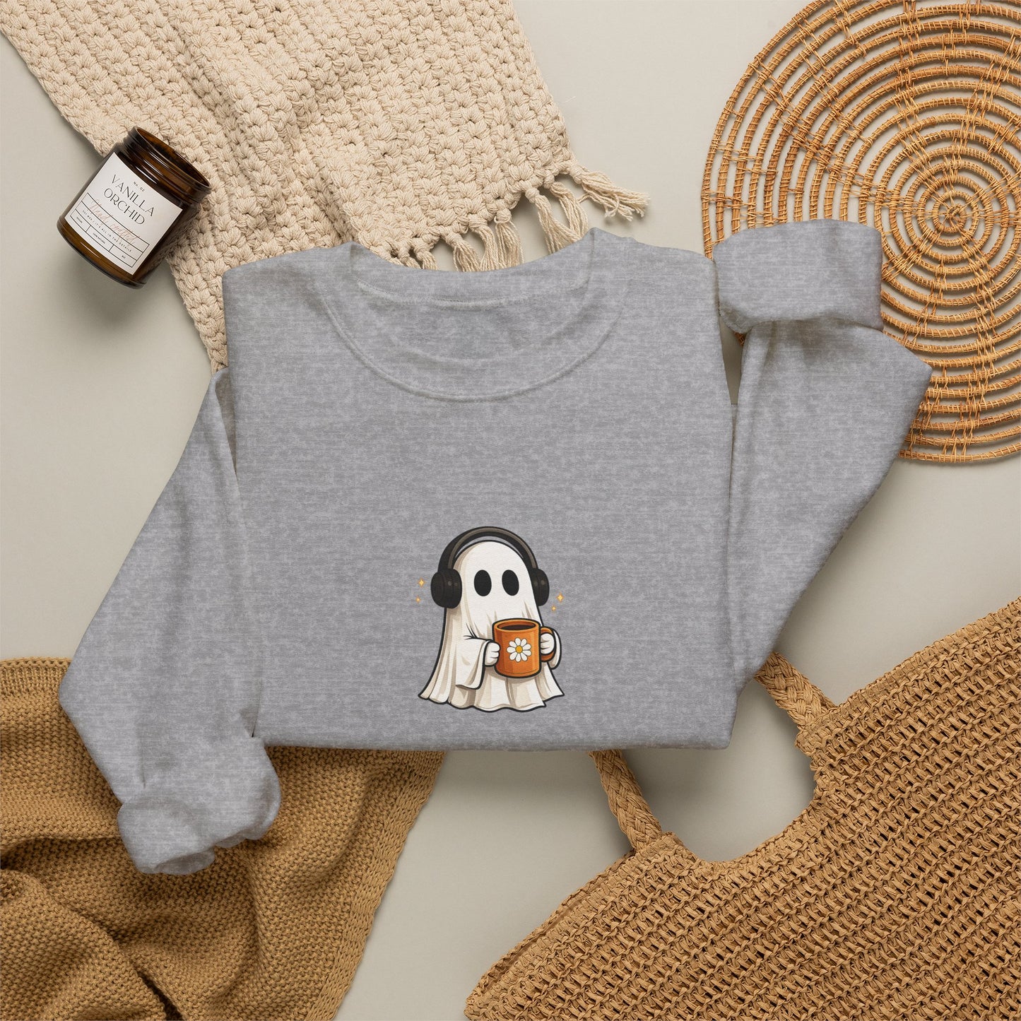 Cute Ghost Holding Pumpkin Crewneck Sweatshirt