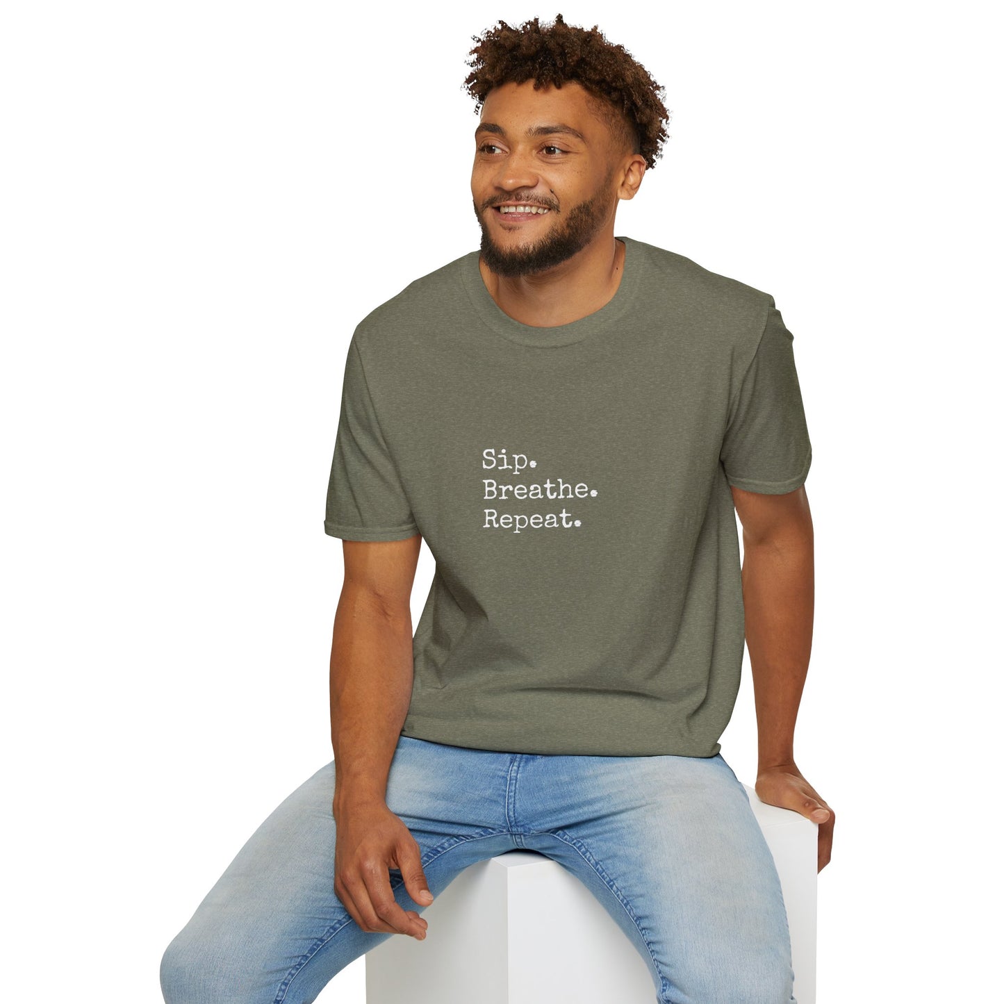 Sip. Breathe. Repeat. T-Shirt — Relaxed Minimalist Self-Care Tee