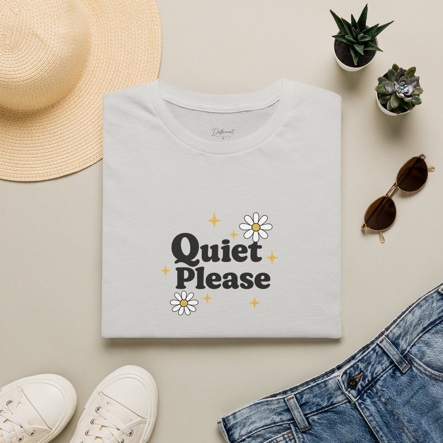 Quiet Please T-Shirt — Cute Daisy Graphic Tee