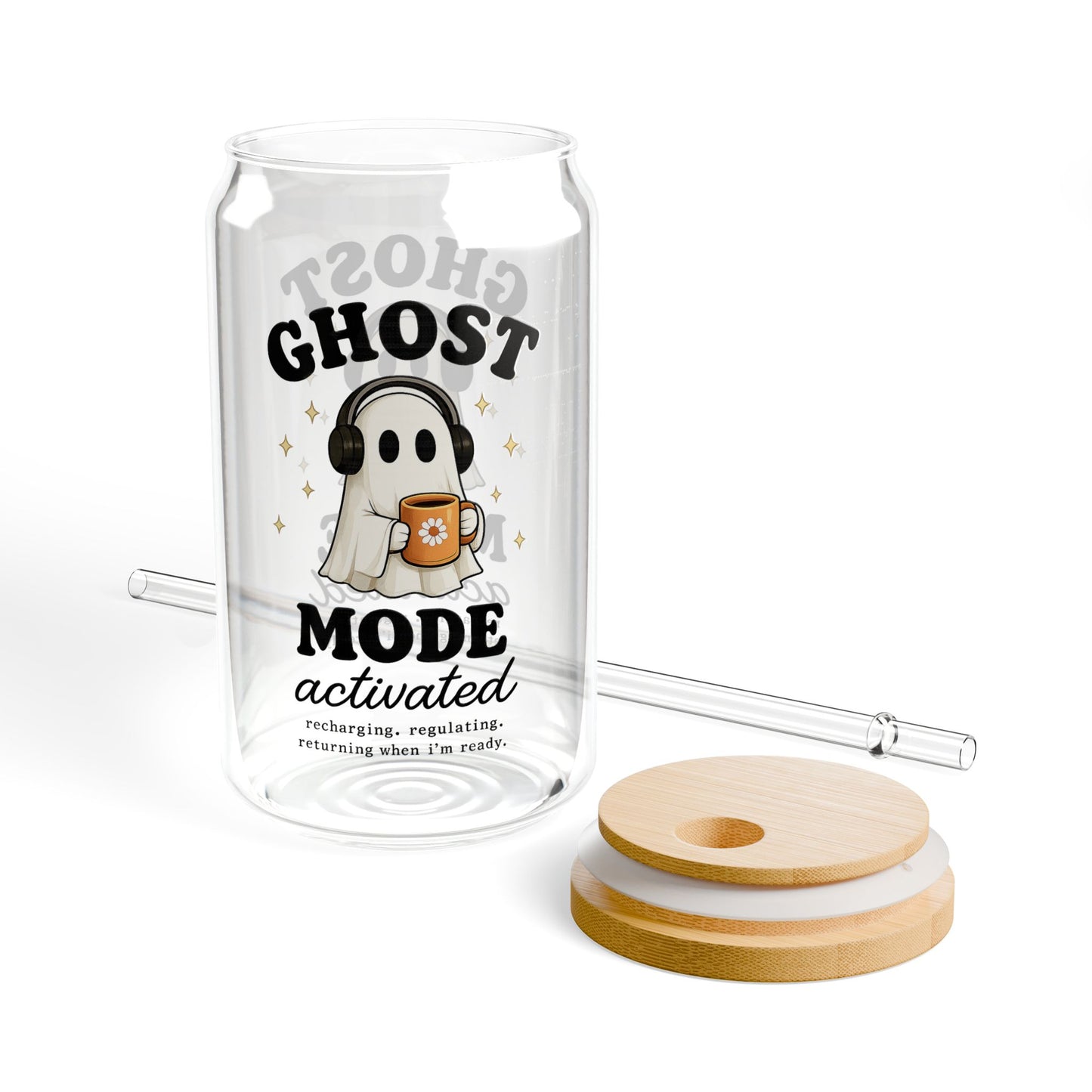 Ghost Mode Activated 16oz Sipper Glass - Cute Halloween Ghost Drink Tumbler