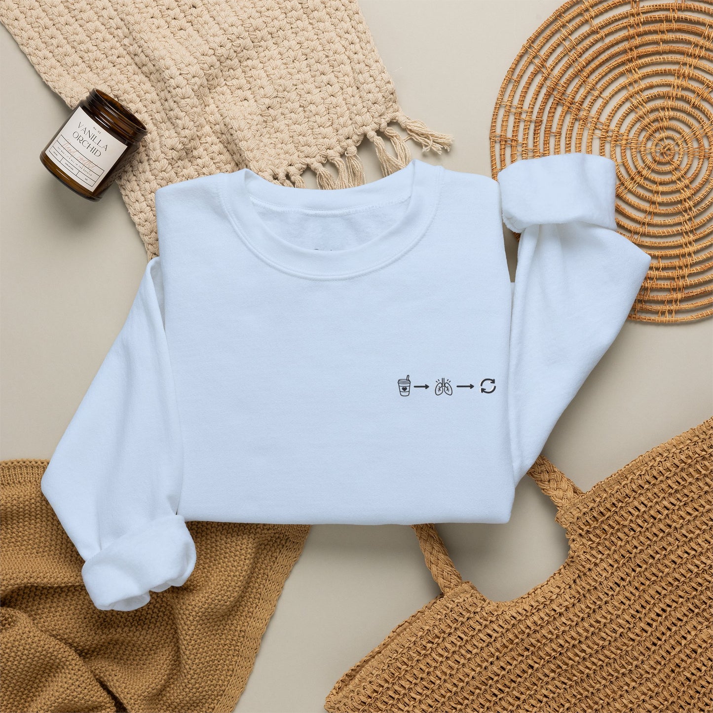 Minimal "Sip • Breathe • Repeat" Crewneck Sweatshirt — Calm, Neurodivergent-Friendly