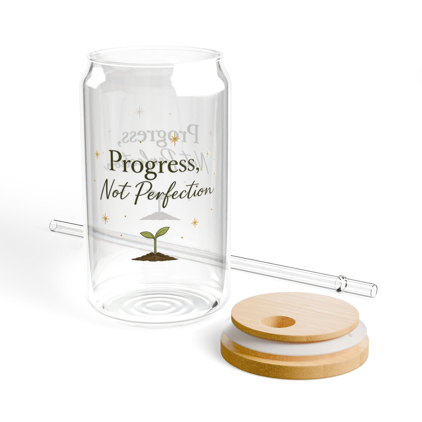Progress Not Perfection Sipper Glass - 16oz Motivational Reusable Cup