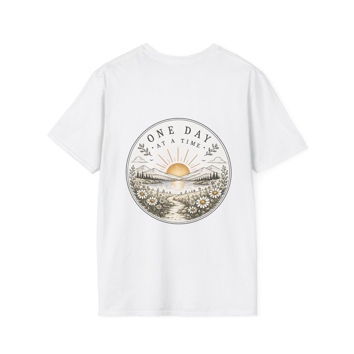 T-Shirt — "One Day at a Time" Daisy Minimalist Inspirational Tee