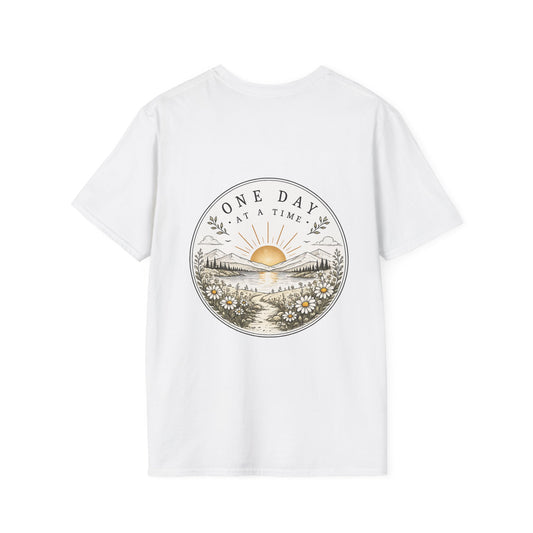 T-Shirt — "One Day at a Time" Daisy Minimalist Inspirational Tee