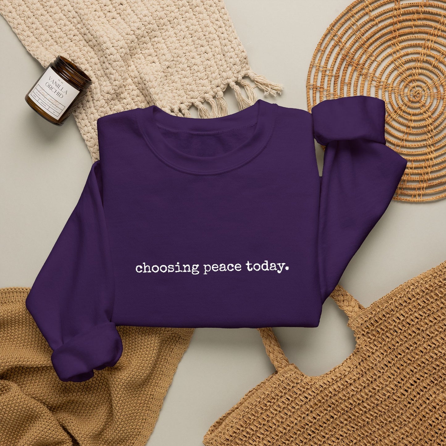 Crewneck Sweatshirt — "Choosing Peace Today." Minimalist Comfort Pullover