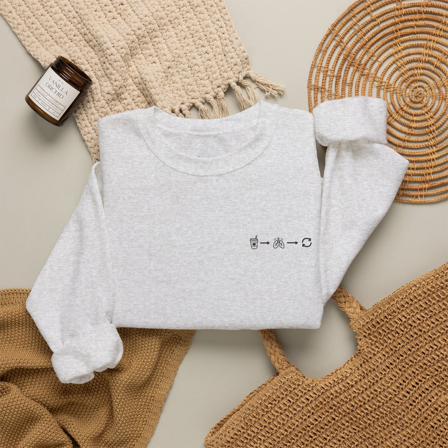 Minimal "Sip • Breathe • Repeat" Crewneck Sweatshirt — Calm, Neurodivergent-Friendly
