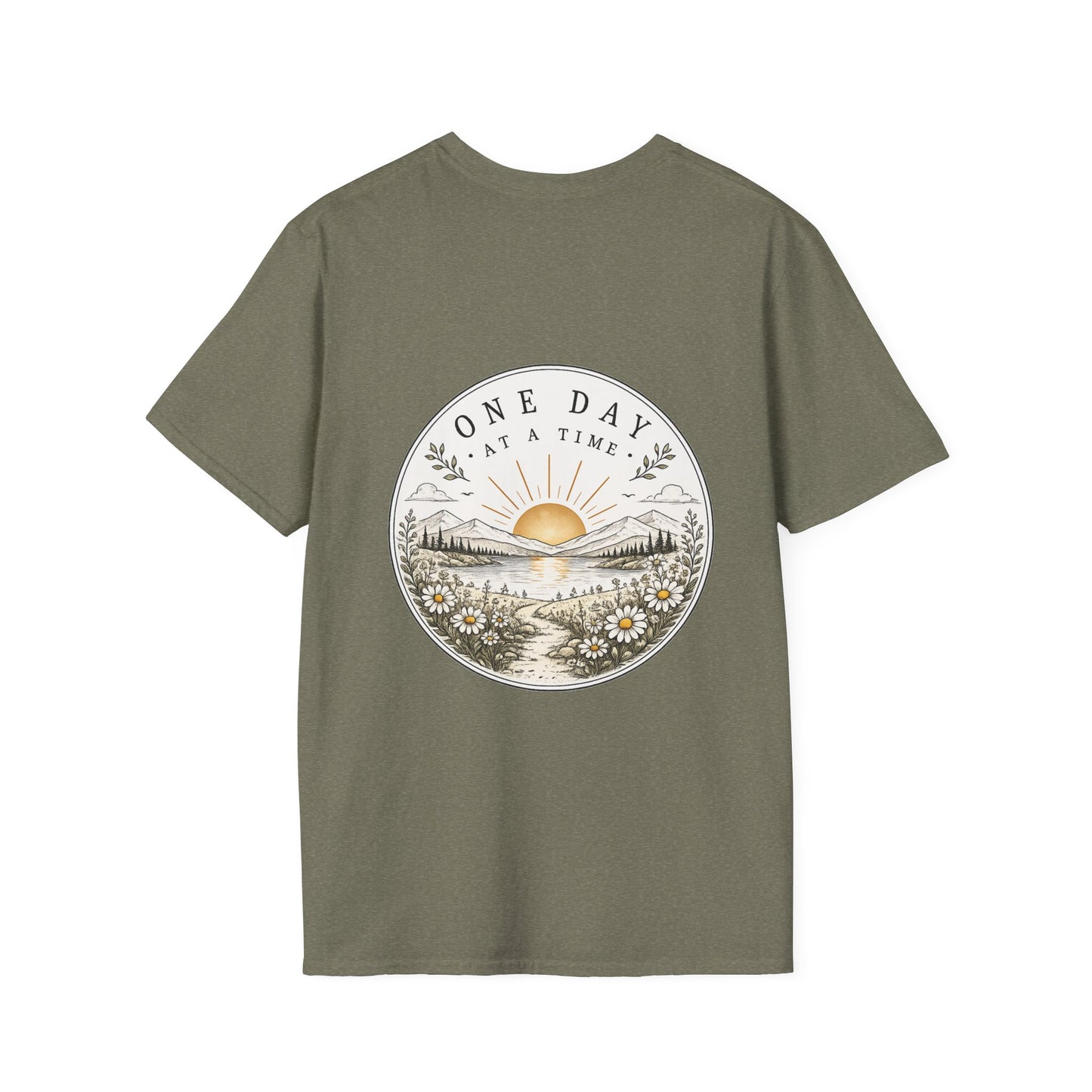 T-Shirt — "One Day at a Time" Daisy Minimalist Inspirational Tee