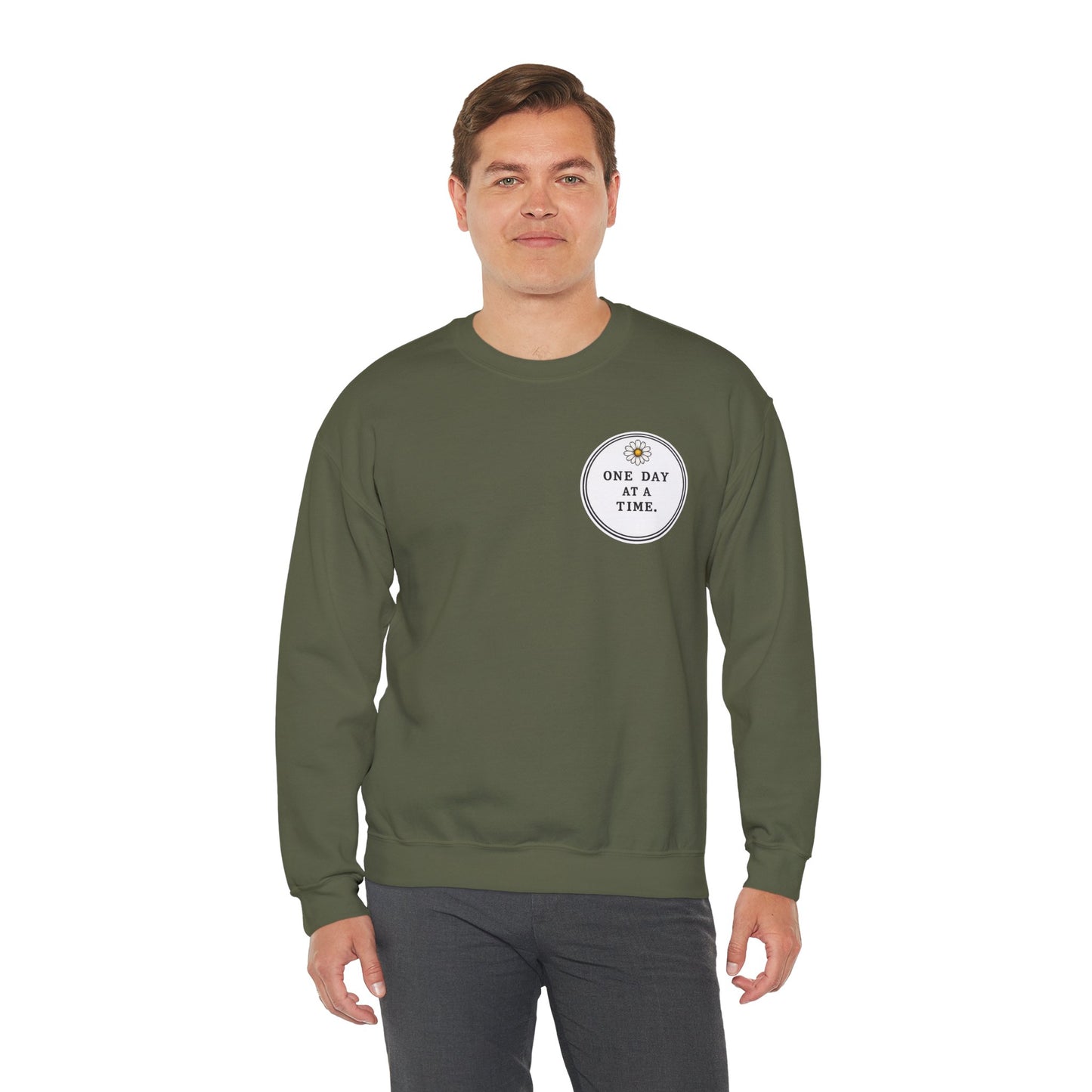 Crewneck Sweatshirt — 'One Day at a Time' Sunrise Mountain Graphic