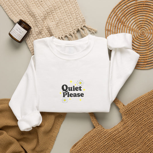 Crewneck Sweatshirt "Quiet Please" Minimalist Floral Design