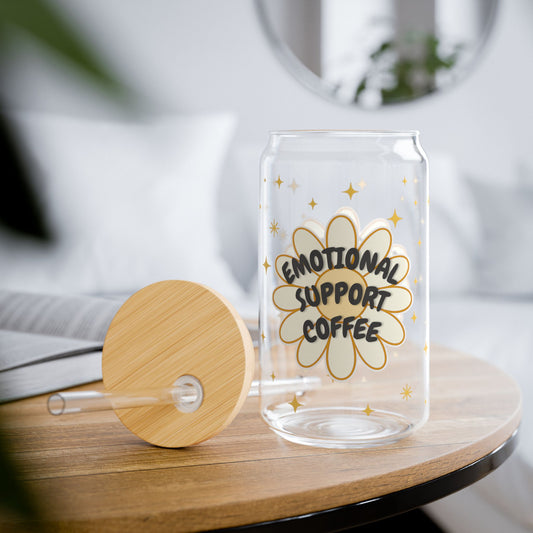 Emotional Support Coffee Sipper Glass – 16oz Insulated Tumbler with Straw