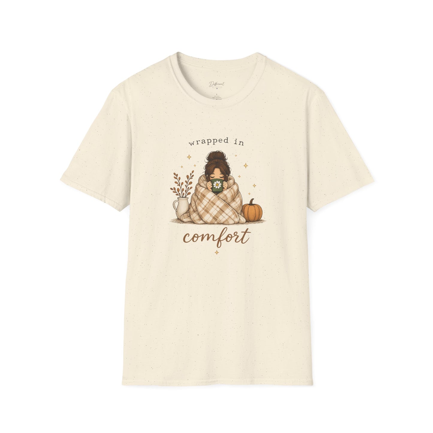 Cozy Fall Tee — "Wrapped in Comfort" Plaid Blanket Girl T-Shirt