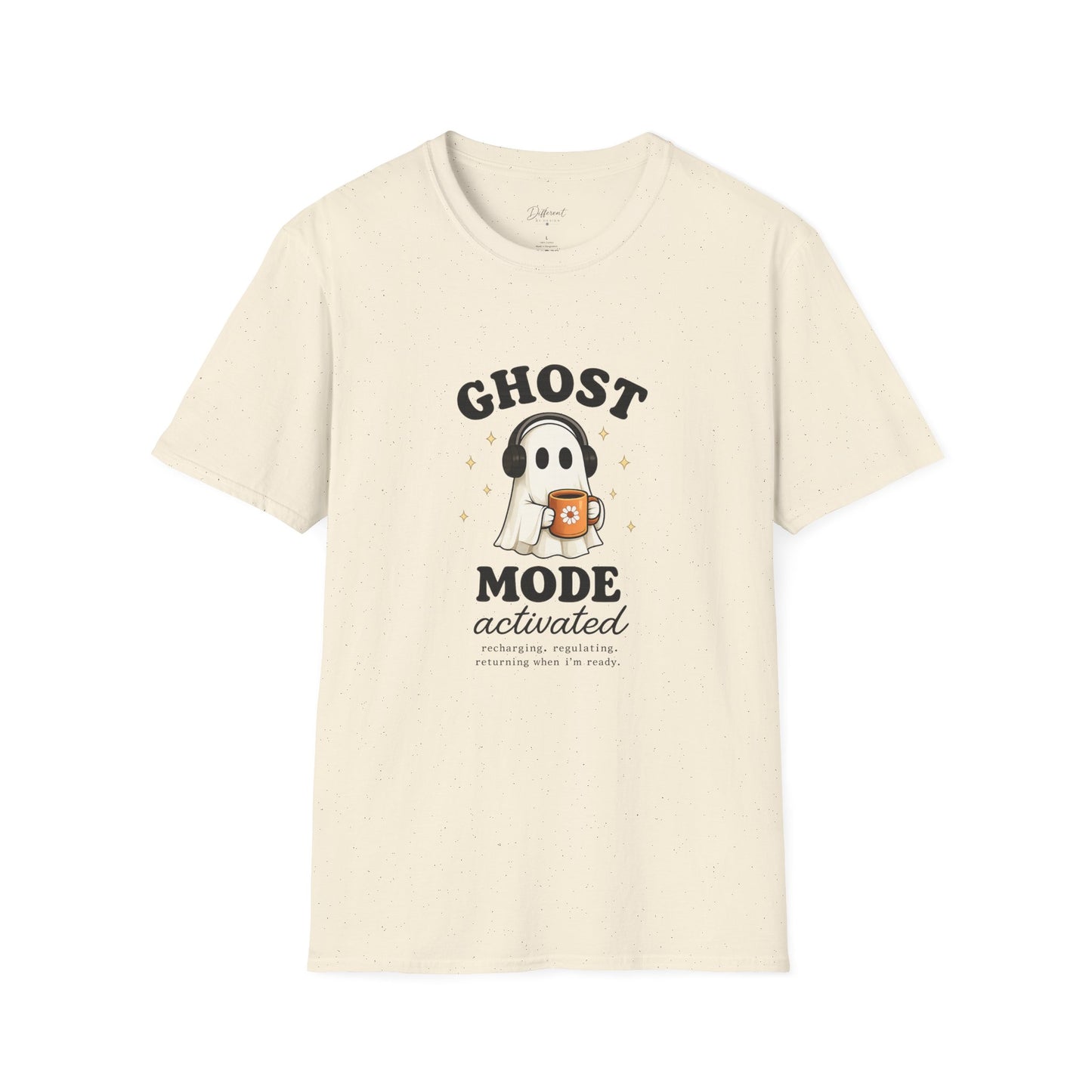 Ghost Mode T-Shirt — Cute Ghost with Headphones & Coffee