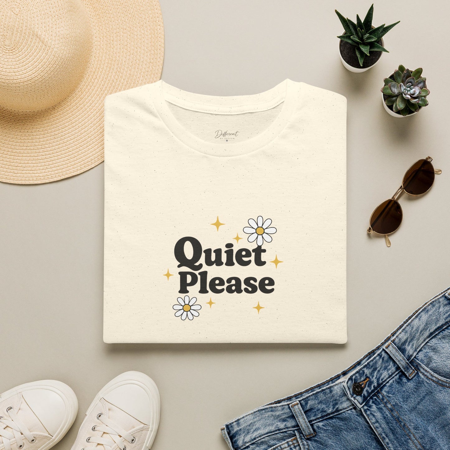 Quiet Please T-Shirt — Cute Daisy Graphic Tee