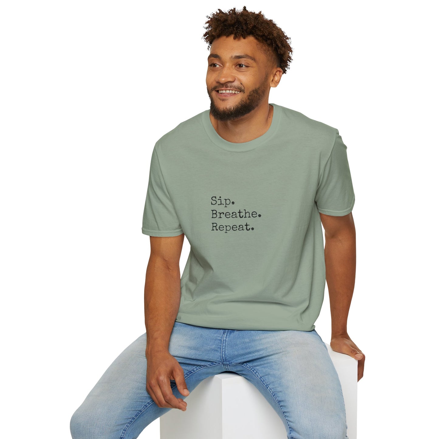 Sip. Breathe. Repeat. T-Shirt — Relaxed Minimalist Self-Care Tee