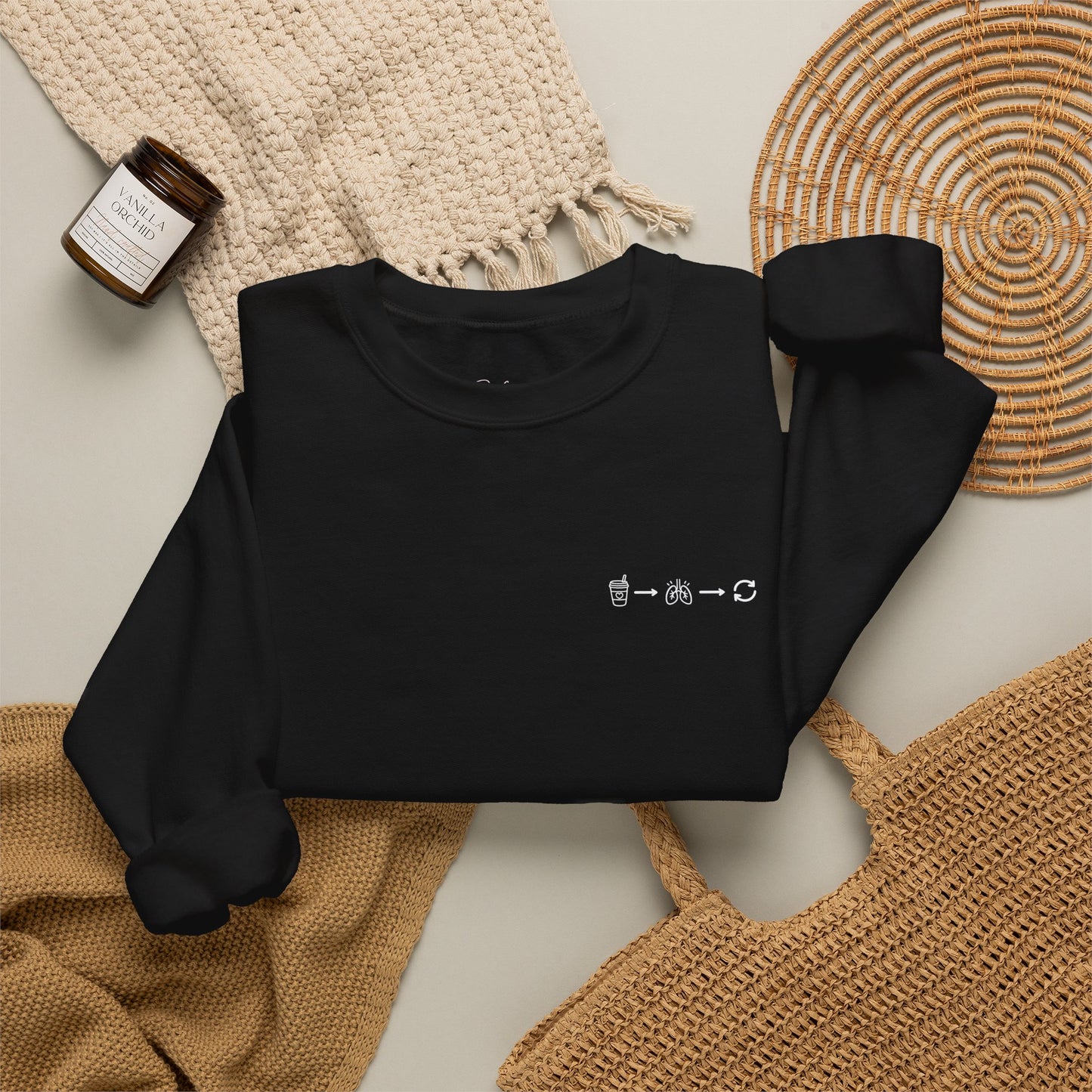 Minimal "Sip • Breathe • Repeat" Crewneck Sweatshirt — Calm, Neurodivergent-Friendly