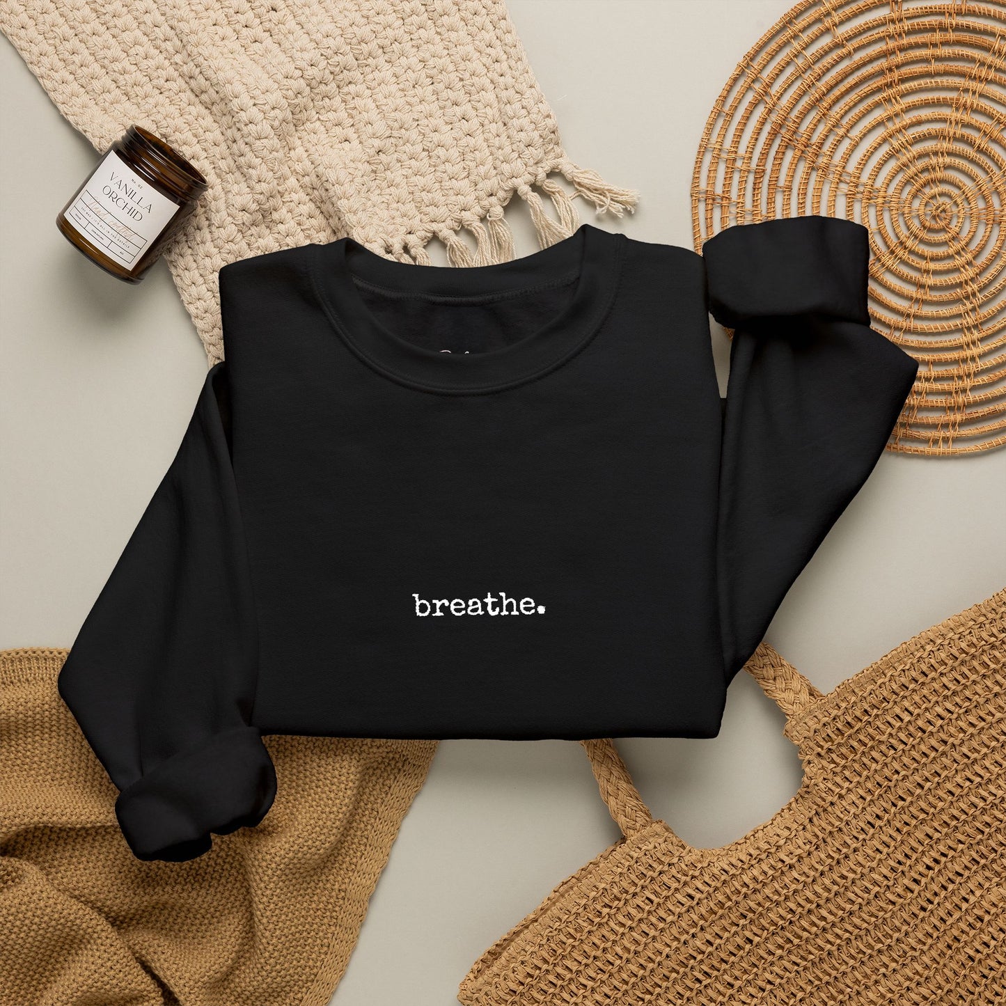 Minimal 'breathe.' Crewneck Sweatshirt — Relaxed Everyday Pullover