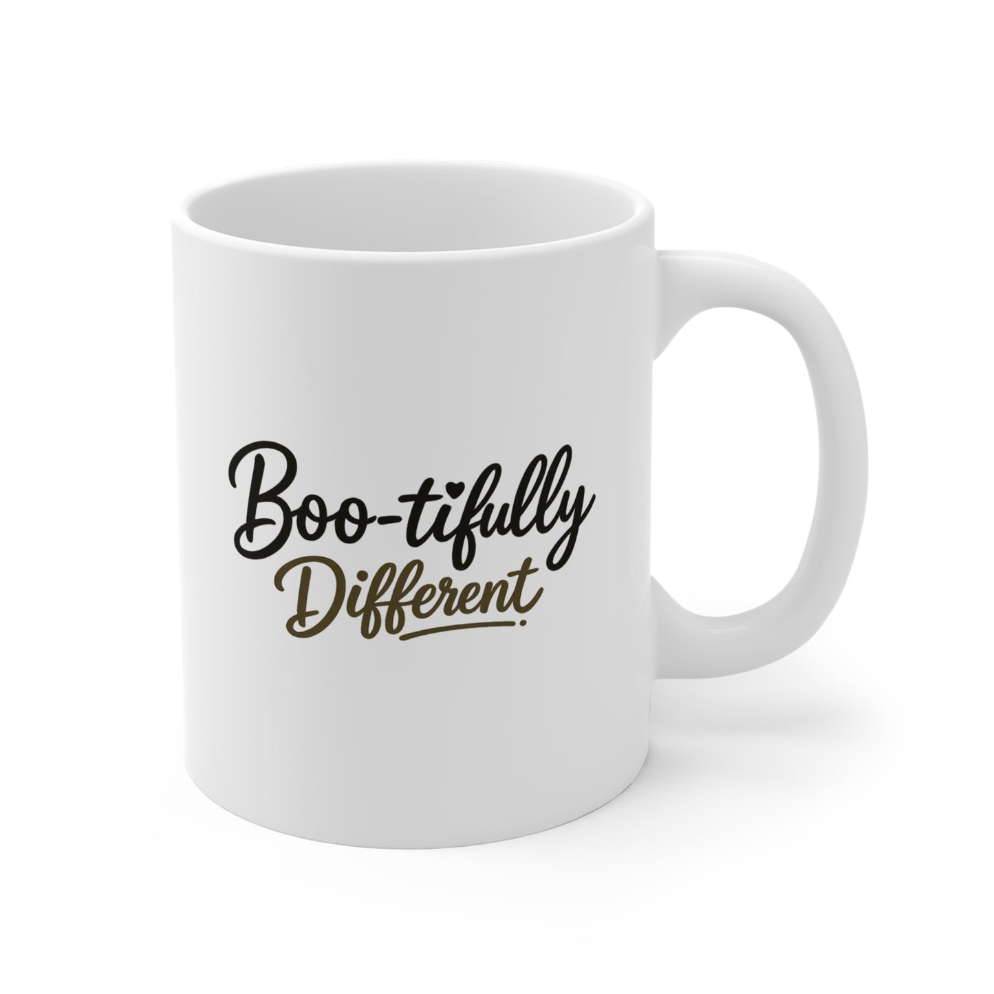 Boo-tifully Different Mug — Halloween Coffee Cup with Playful Script