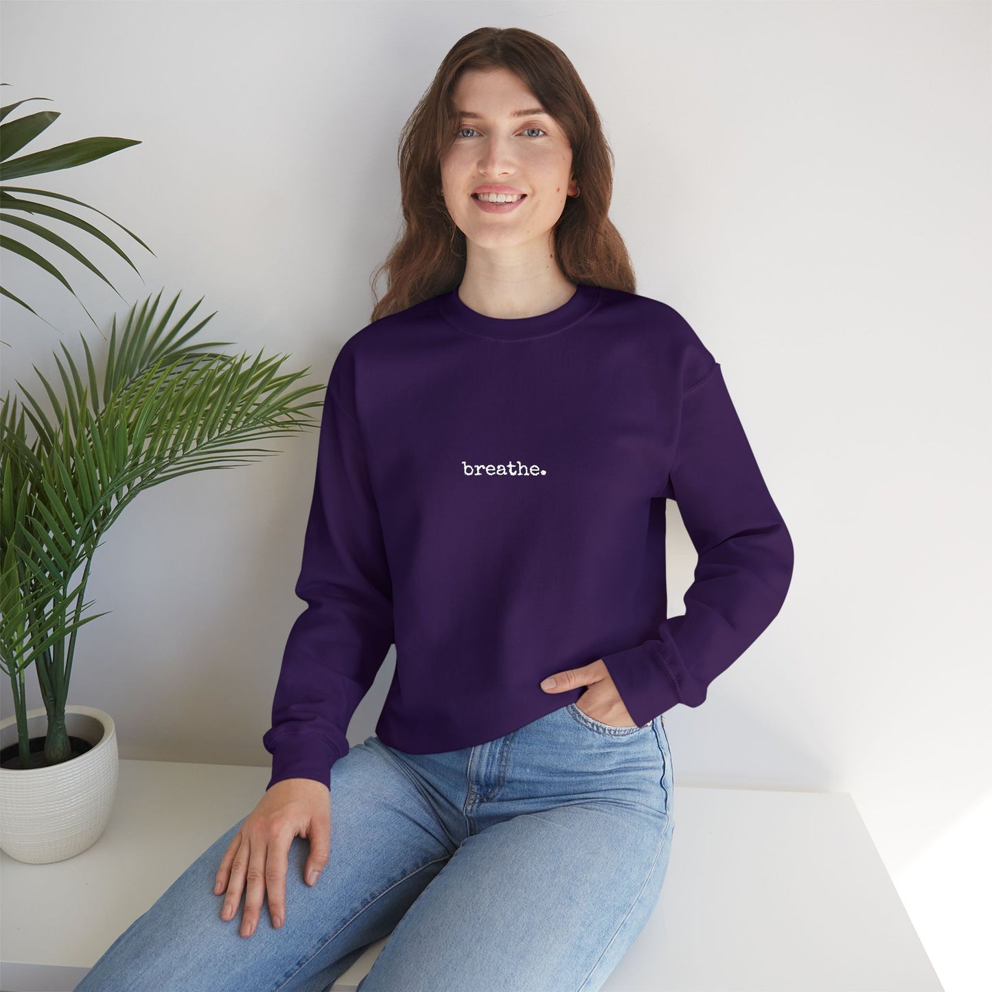 Minimal 'breathe.' Crewneck Sweatshirt — Relaxed Everyday Pullover