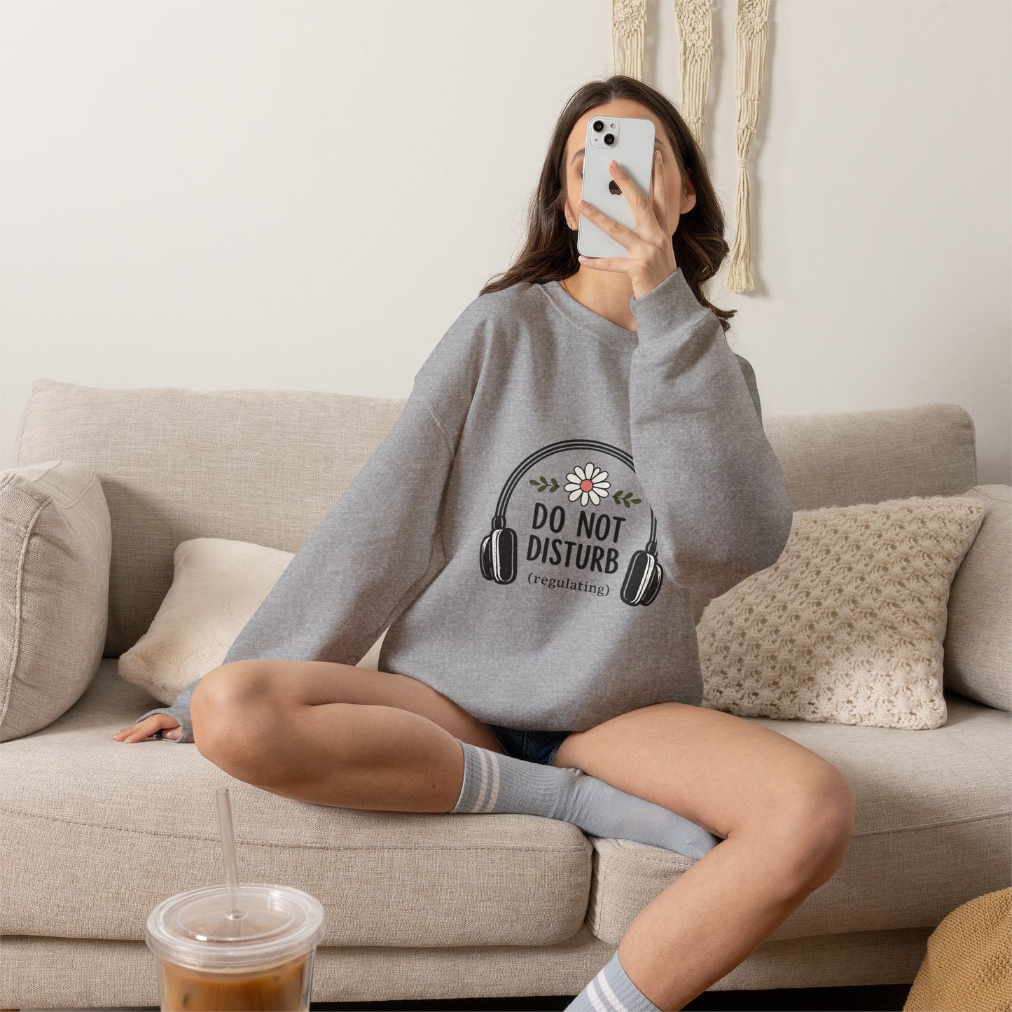 Do Not Disturb Sweatshirt – Cozy 'Do Not Disturb (regulating)' Headphones Graphic Crewneck