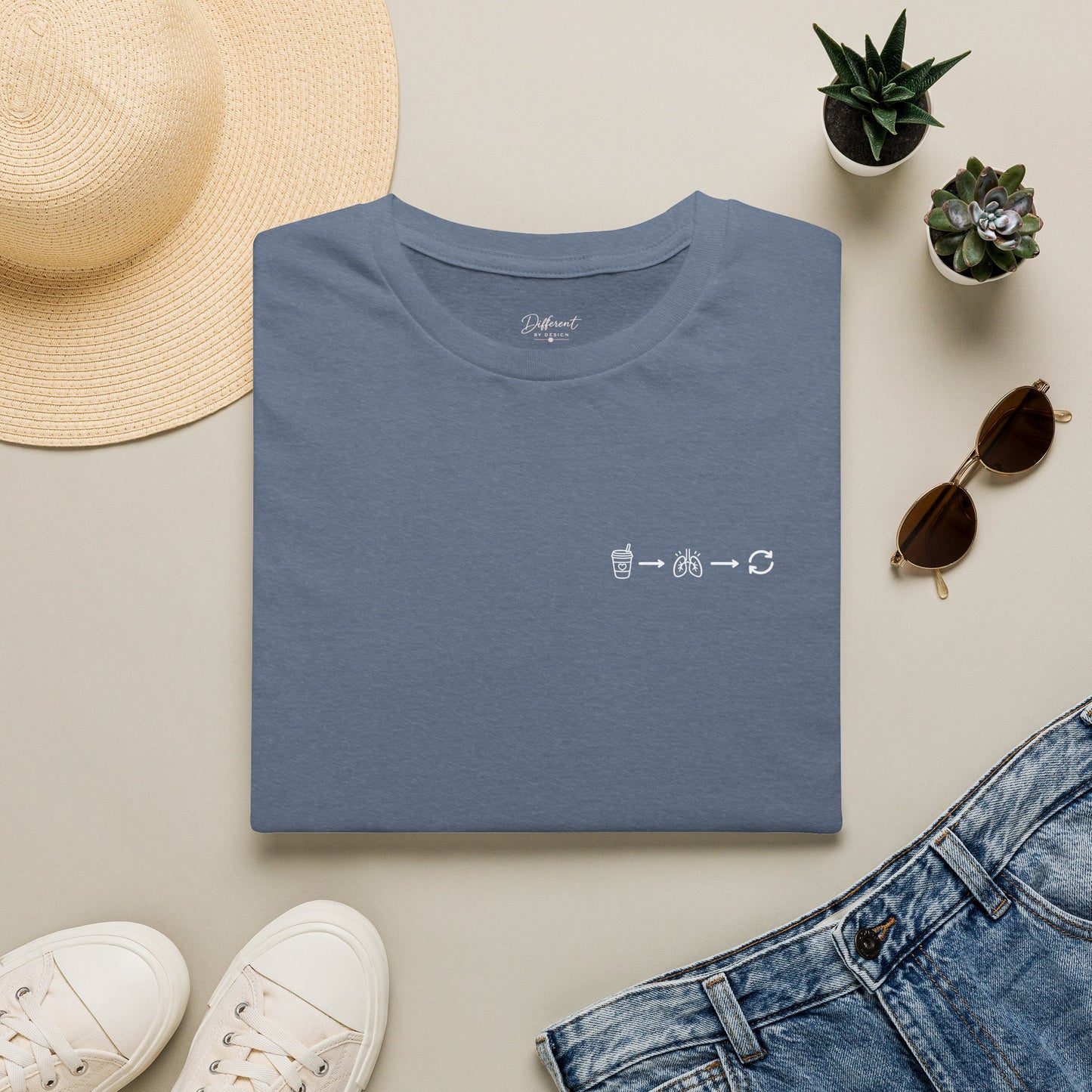 Sip, Breathe, Repeat T-Shirt — Minimal Chest Line Art Tee for Neurodivergent Calm