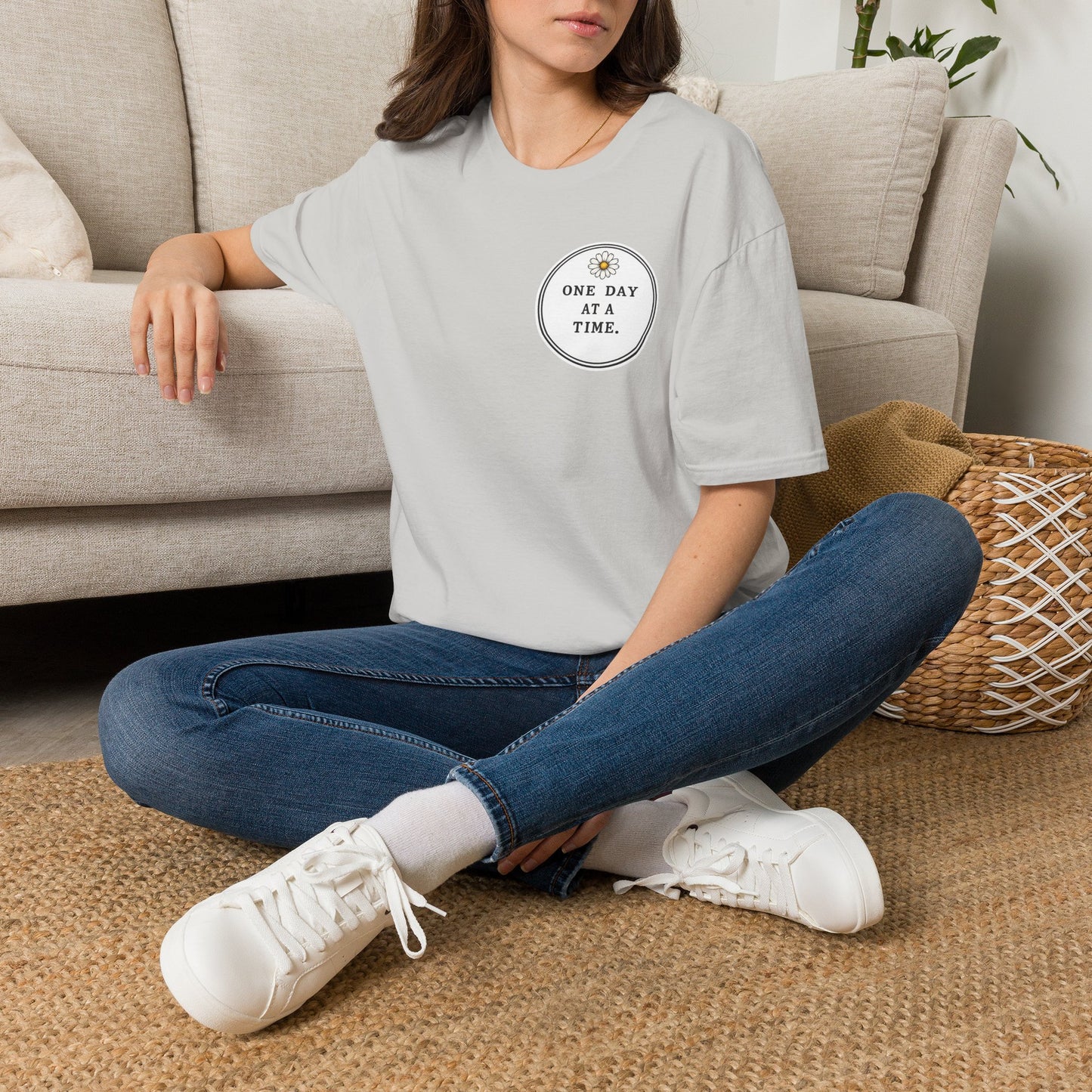 T-Shirt — "One Day at a Time" Daisy Minimalist Inspirational Tee
