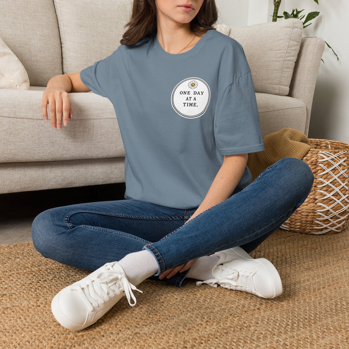 T-Shirt — "One Day at a Time" Daisy Minimalist Inspirational Tee