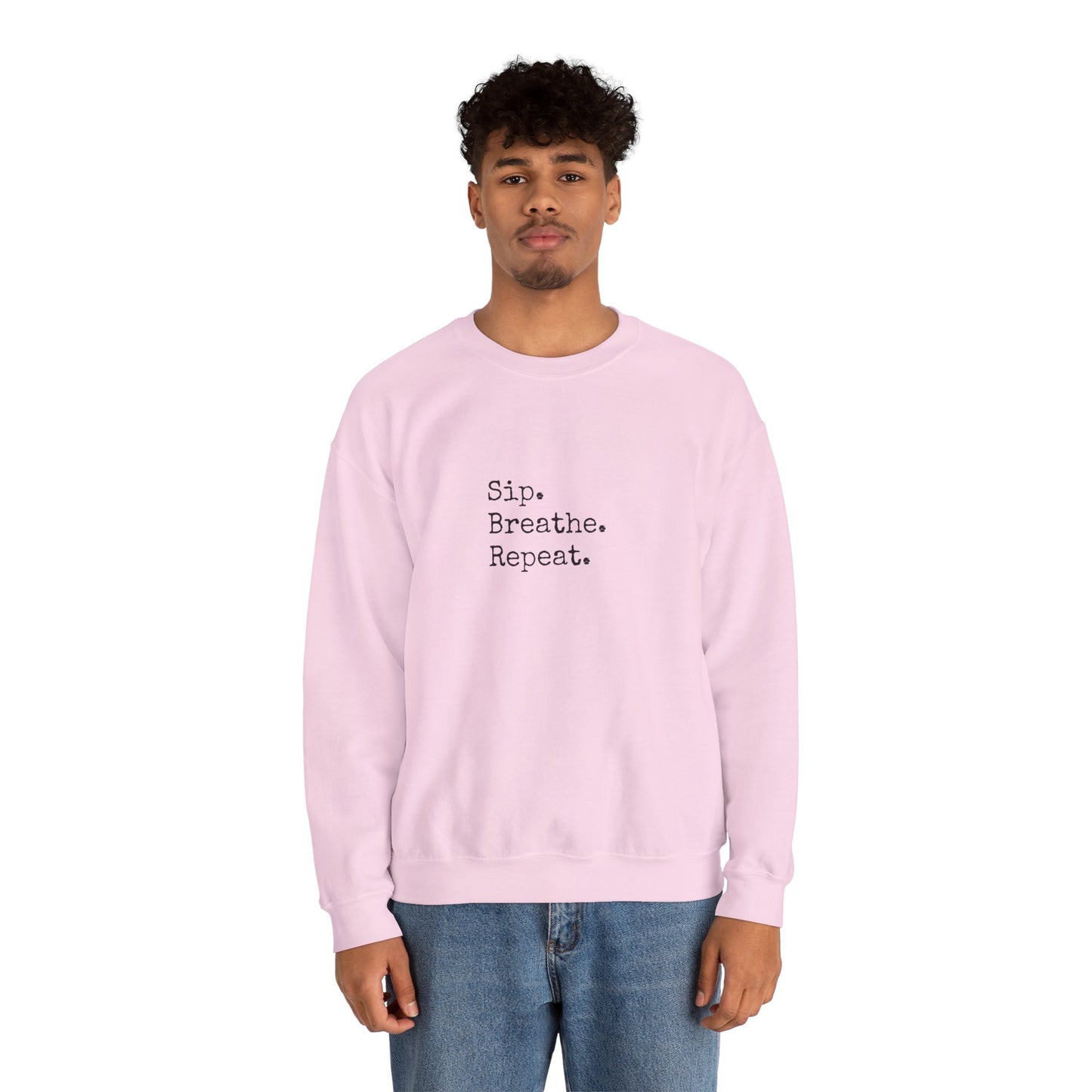 Sip. Breathe. Repeat. Crewneck Sweatshirt — Cozy Minimalist Relaxation Sweatshirt