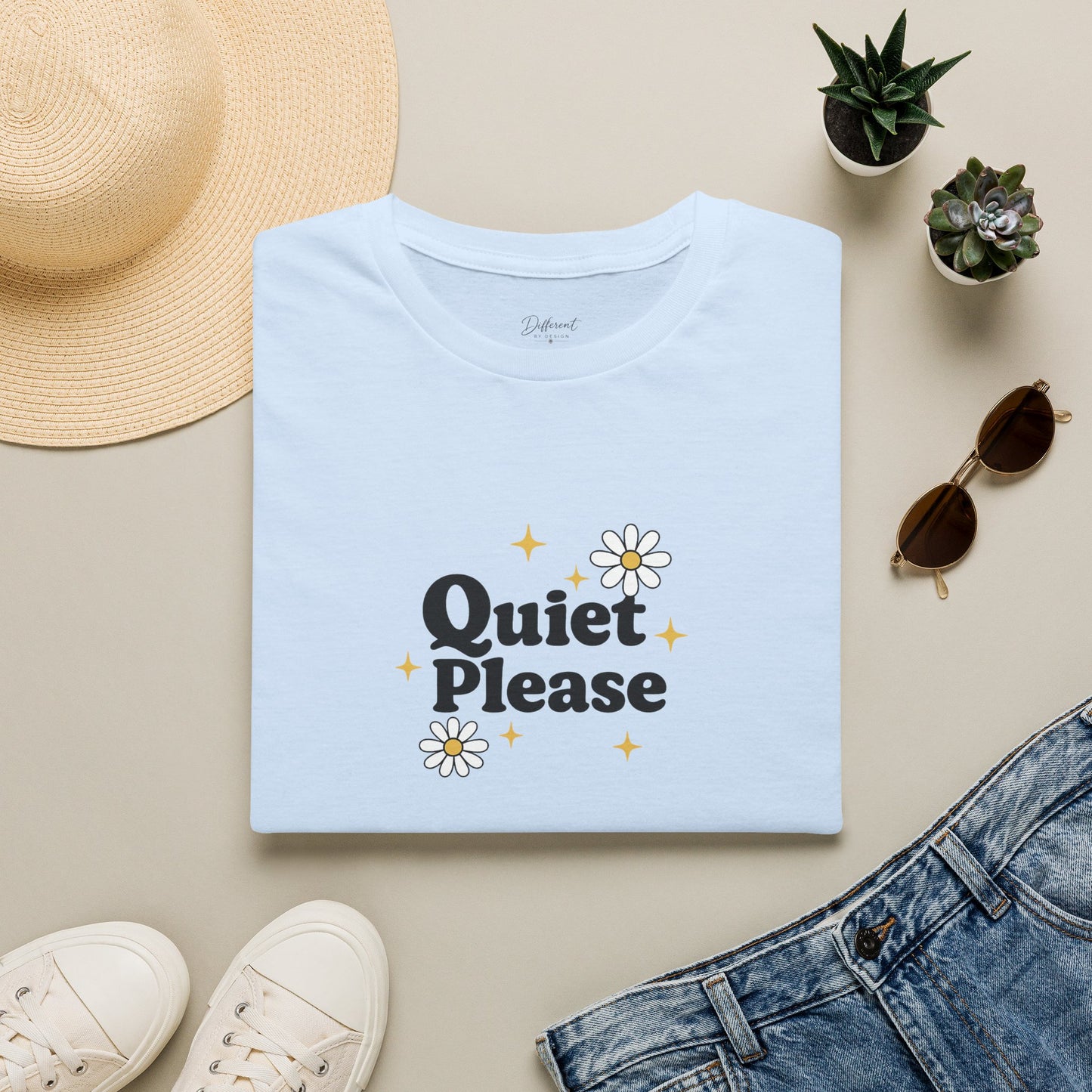 Quiet Please T-Shirt — Cute Daisy Graphic Tee
