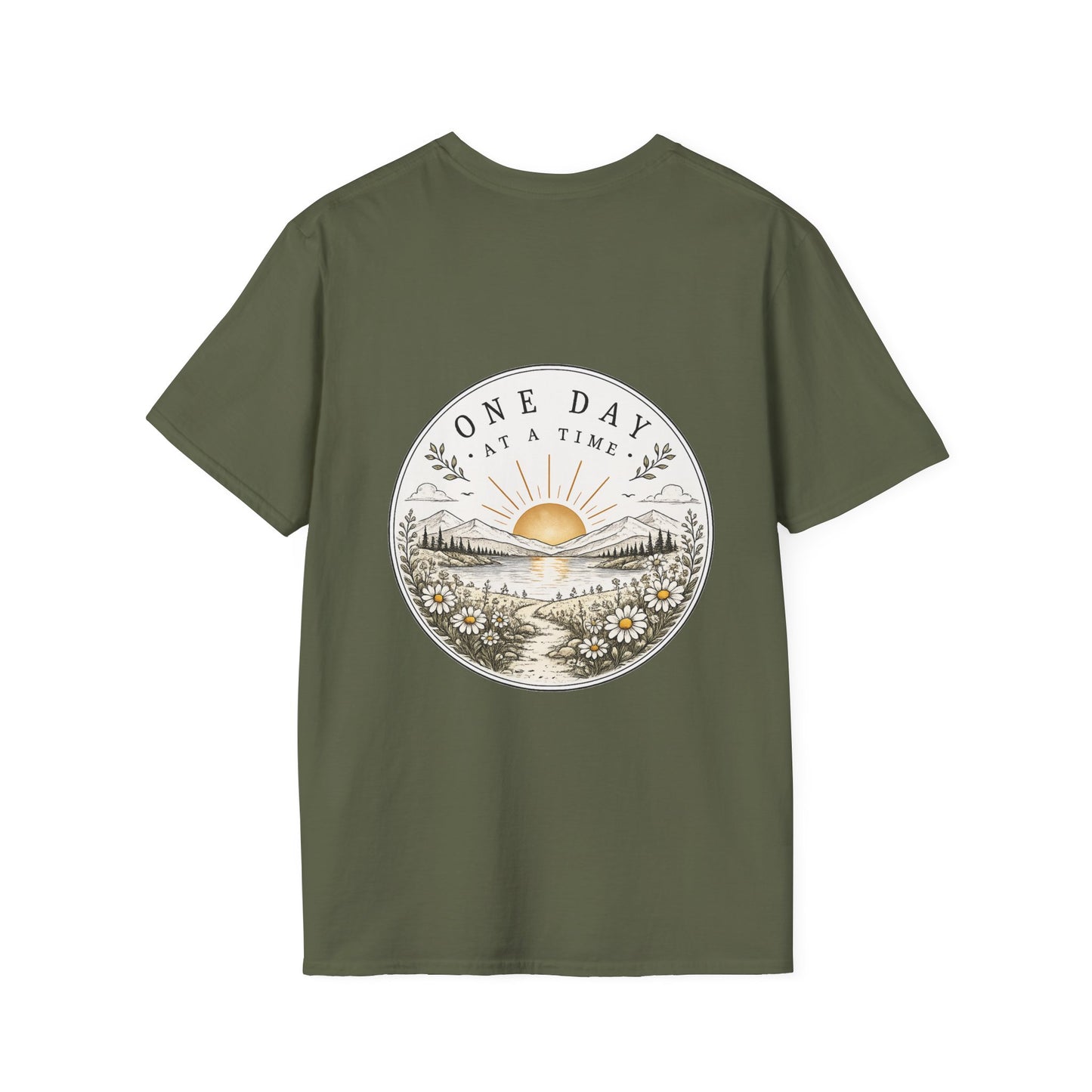 T-Shirt — "One Day at a Time" Daisy Minimalist Inspirational Tee