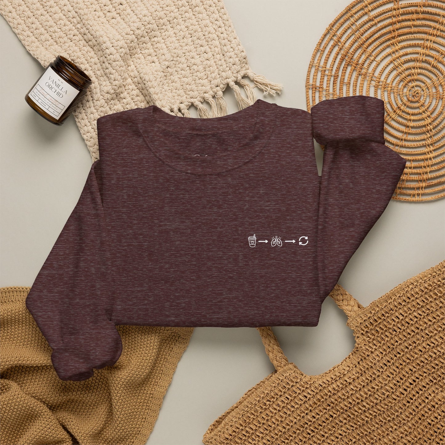Minimal "Sip • Breathe • Repeat" Crewneck Sweatshirt — Calm, Neurodivergent-Friendly
