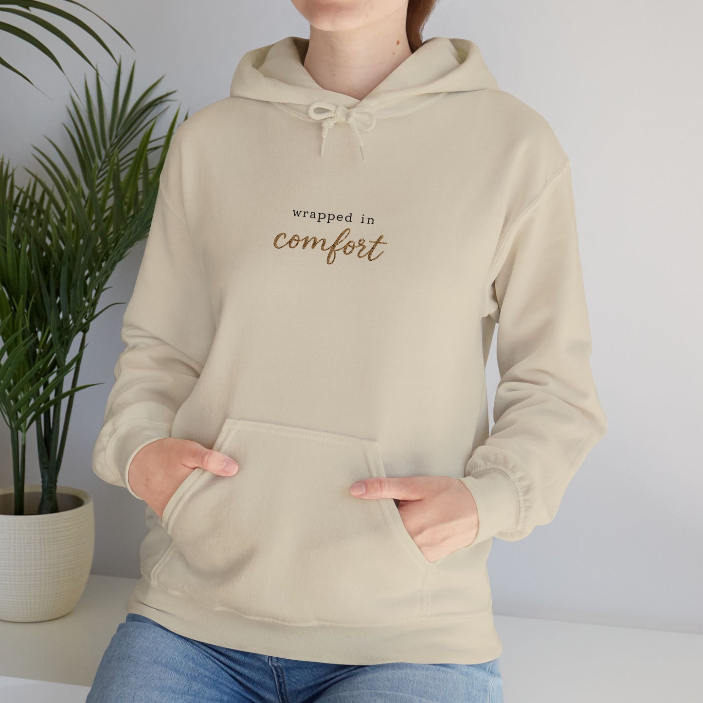 Comfort Hoodie — Minimal 'Wrapped in Comfort' Cozy Sweatshirt