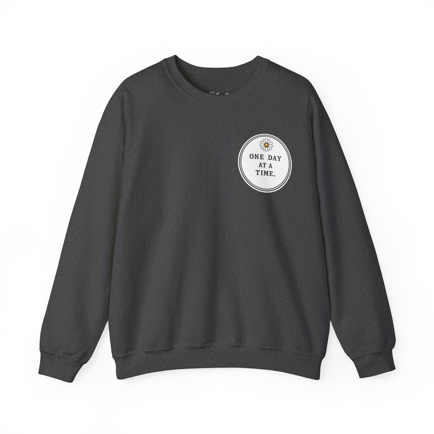 Crewneck Sweatshirt — 'One Day at a Time' Sunrise Mountain Graphic
