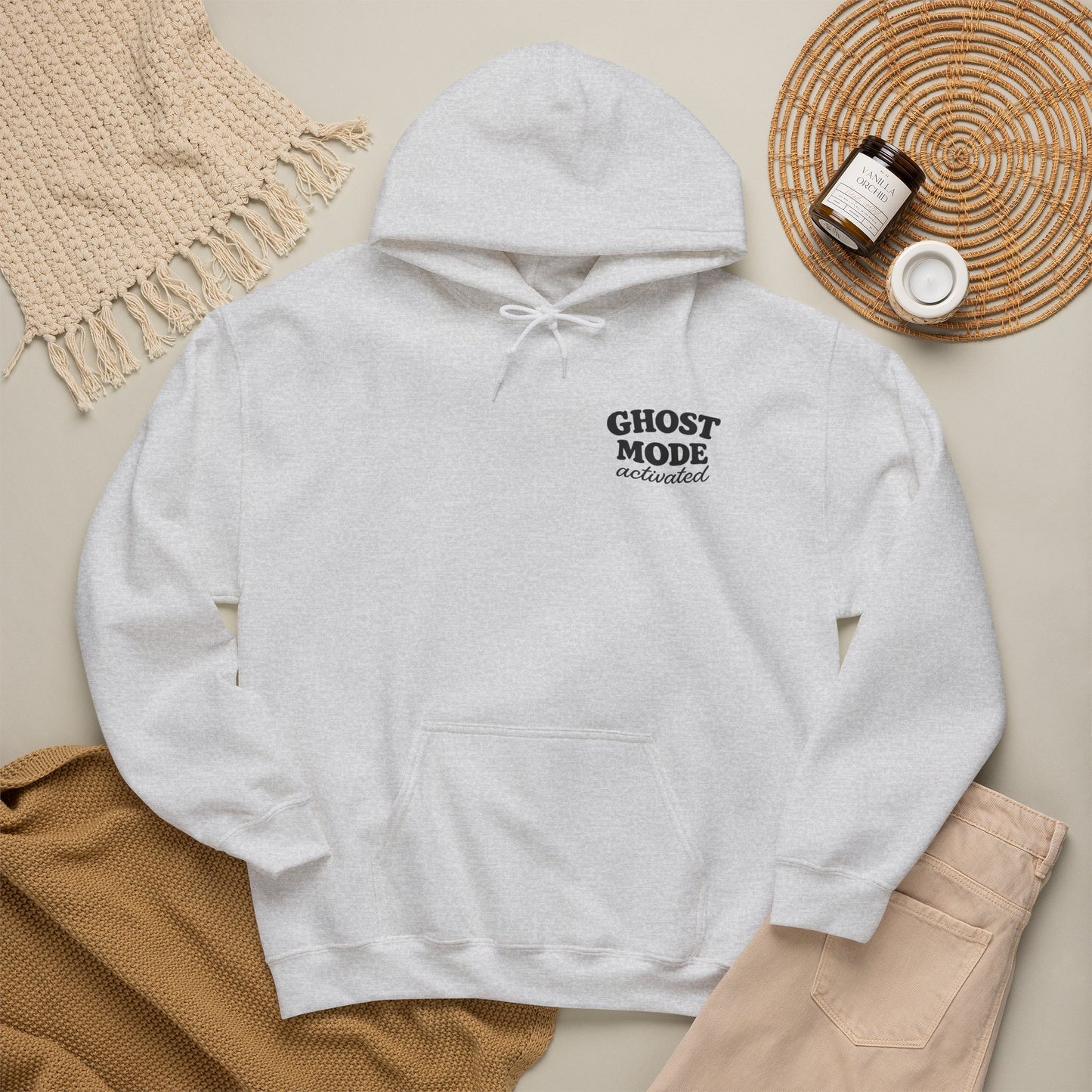 Ghost Mode Hoodie — Cute Ghost with Headphones & Coffee Pullover