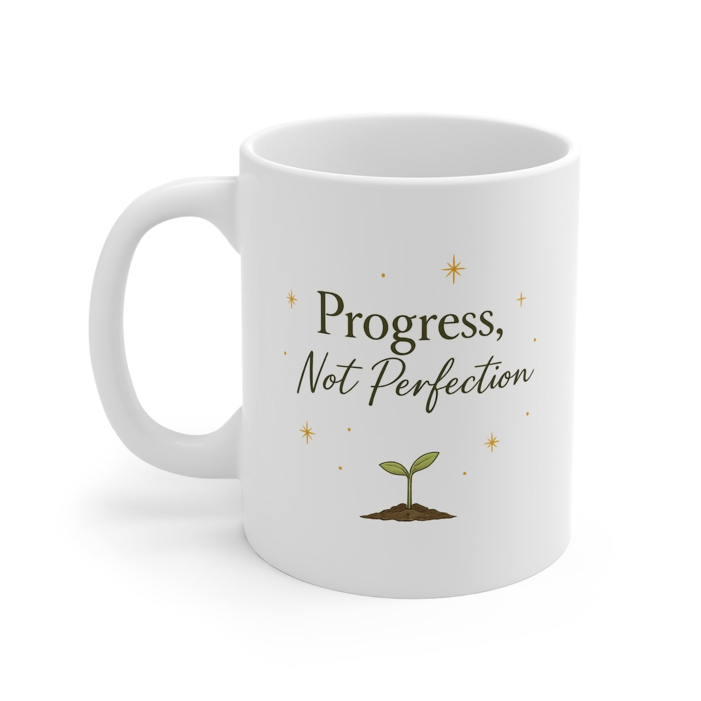Mug — Progress Not Perfection Coffee Cup (Inspirational Plant Design)