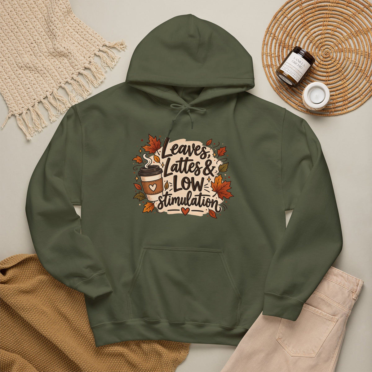 Fall Hoodie — "Leaves, Lattes & Low Stimulation" Cozy Autumn Pullover