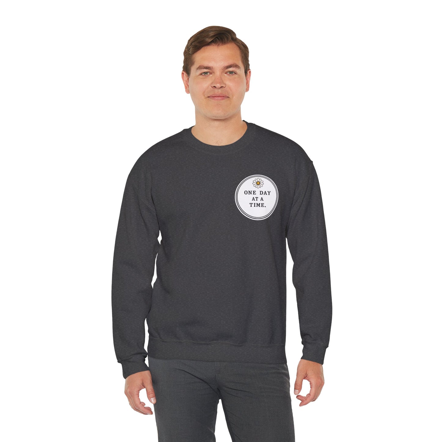 Crewneck Sweatshirt — 'One Day at a Time' Sunrise Mountain Graphic