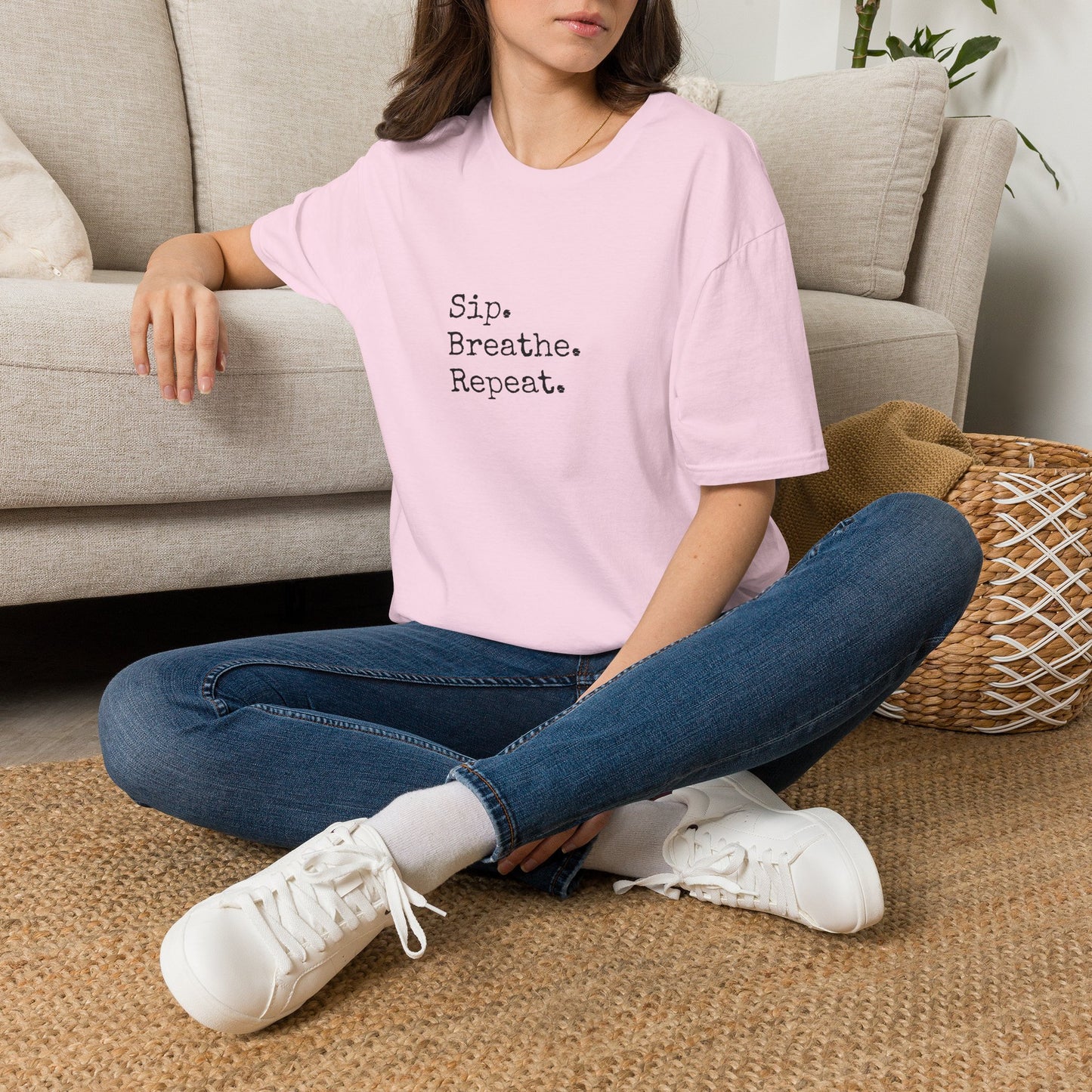 Sip. Breathe. Repeat. T-Shirt — Relaxed Minimalist Self-Care Tee