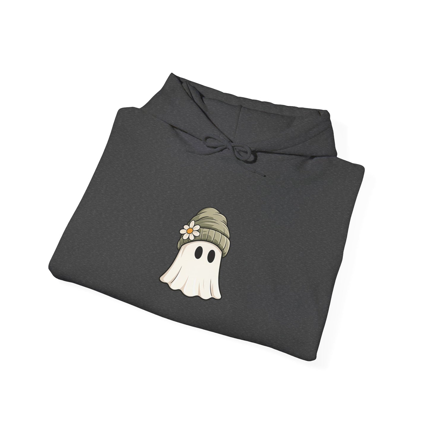 Cute Ghost Hoodie with Beanie Graphic — Cozy Fall Halloween Sweatshirt