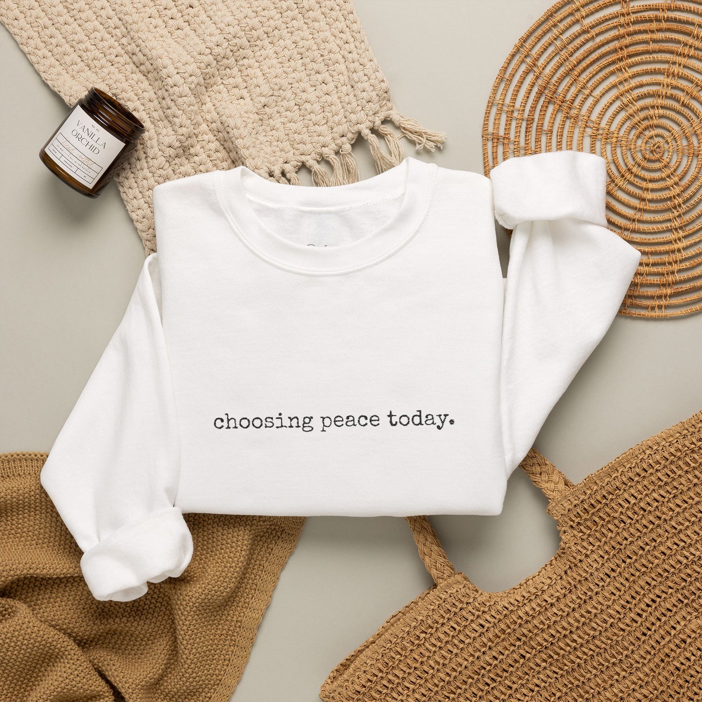 Crewneck Sweatshirt — "Choosing Peace Today." Minimalist Comfort Pullover