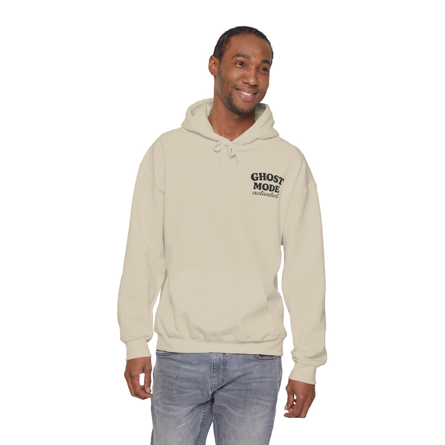 Ghost Mode Hoodie — Cute Ghost with Headphones & Coffee Pullover