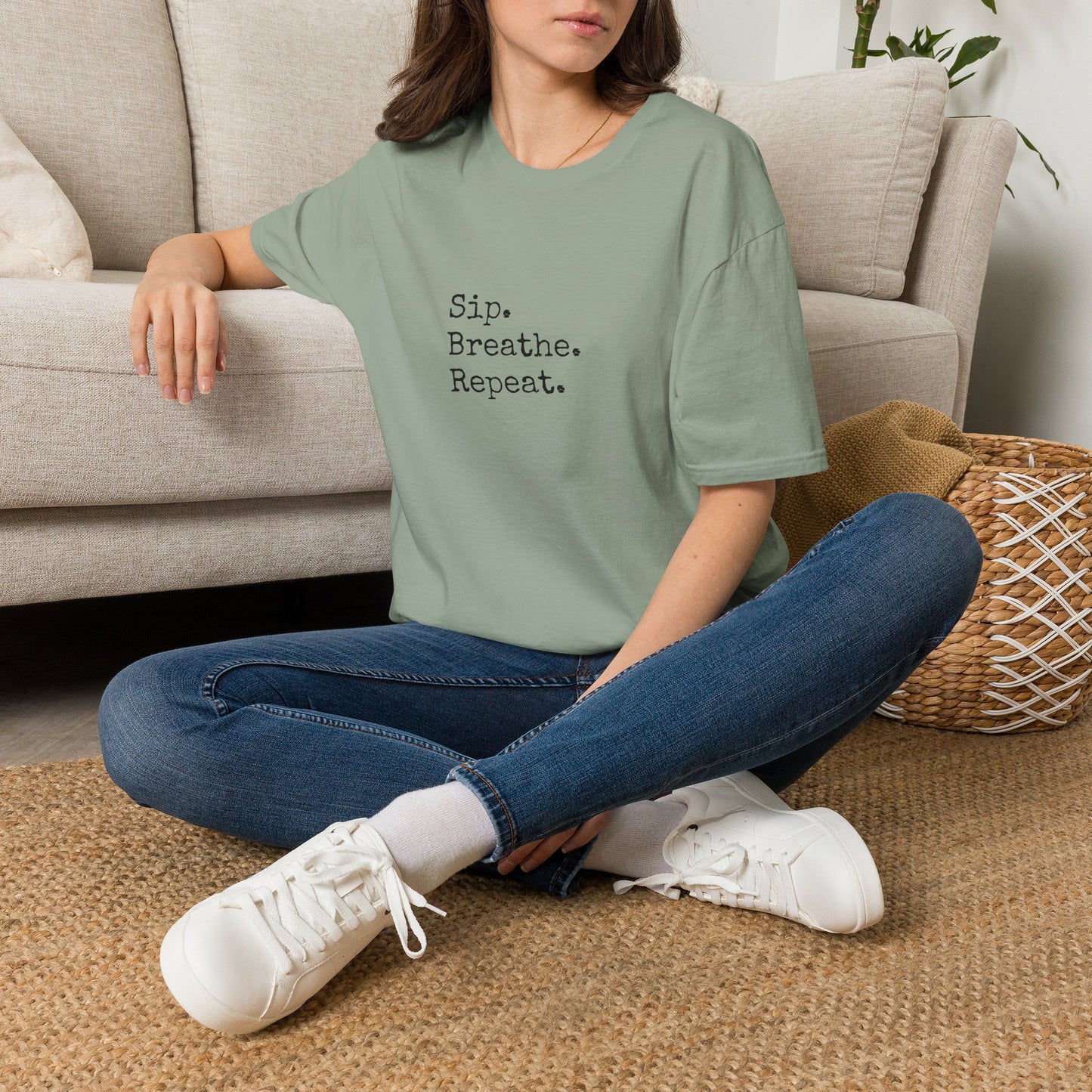 Sip. Breathe. Repeat. T-Shirt — Relaxed Minimalist Self-Care Tee