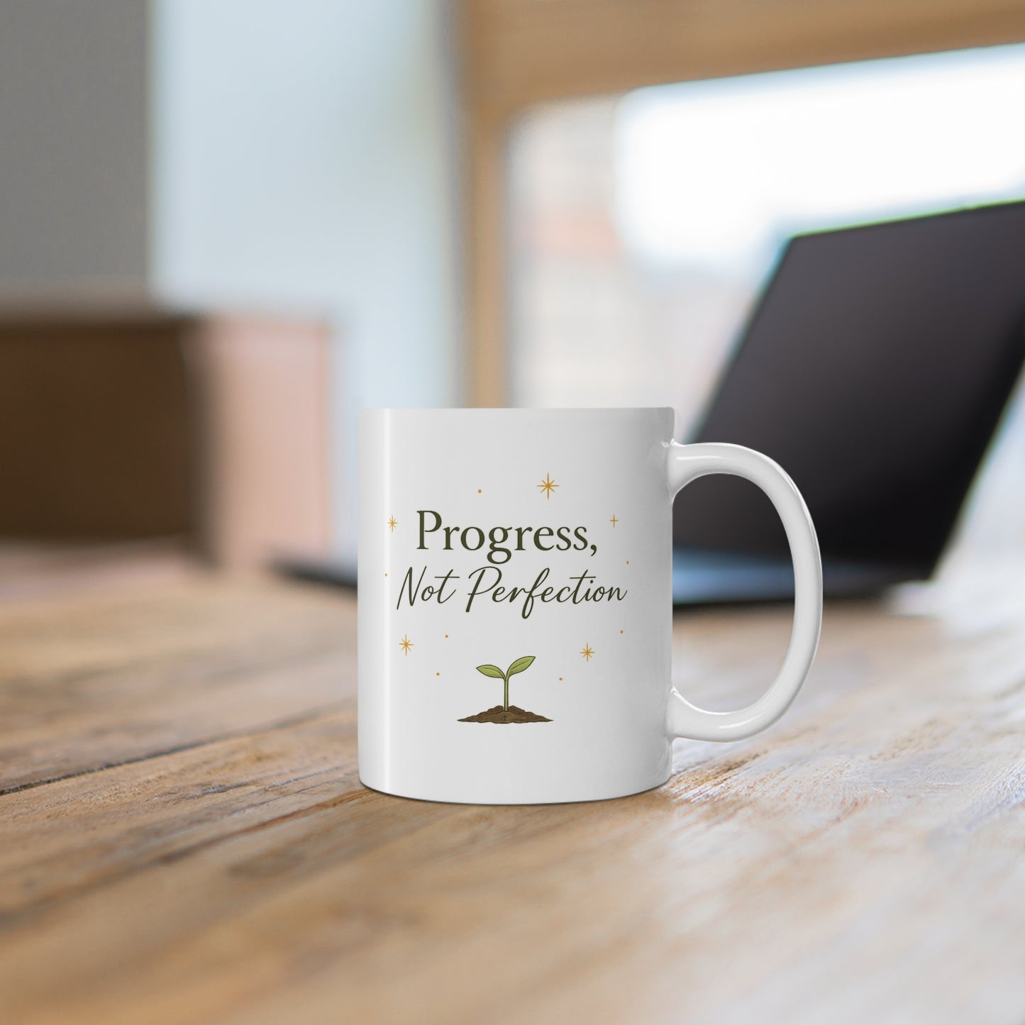 Mug — Progress Not Perfection Coffee Cup (Inspirational Plant Design)