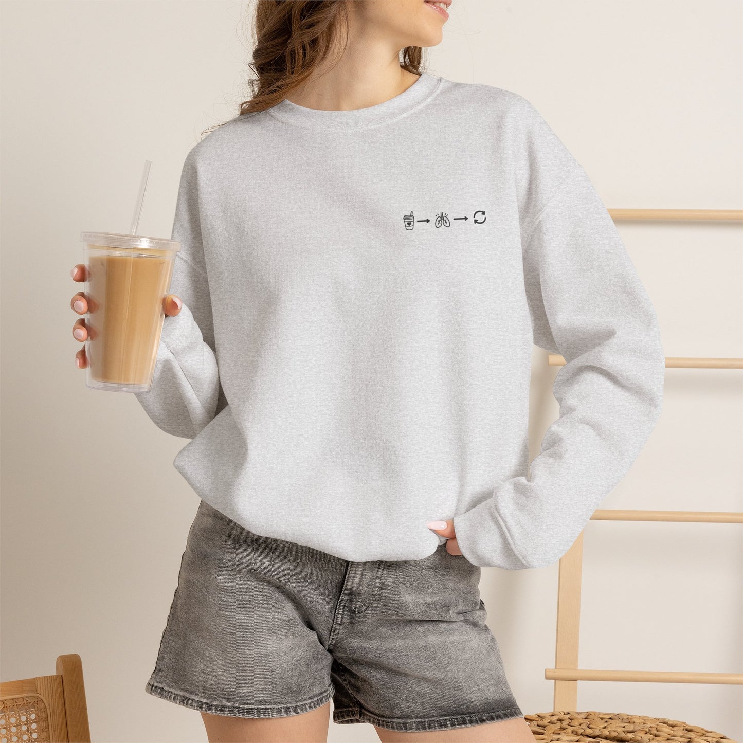 Minimal "Sip • Breathe • Repeat" Crewneck Sweatshirt — Calm, Neurodivergent-Friendly