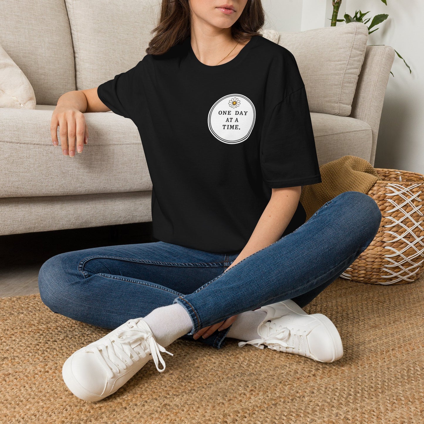 T-Shirt — "One Day at a Time" Daisy Minimalist Inspirational Tee