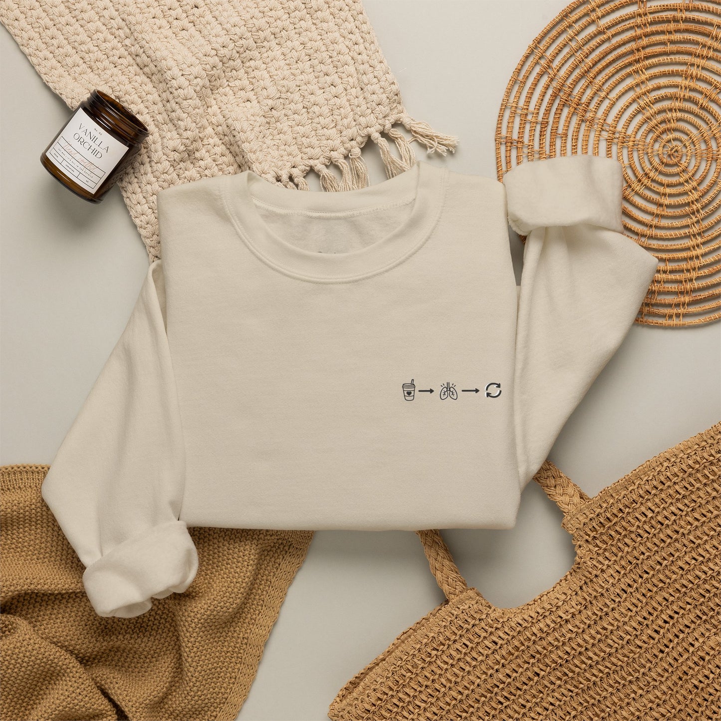 Minimal "Sip • Breathe • Repeat" Crewneck Sweatshirt — Calm, Neurodivergent-Friendly