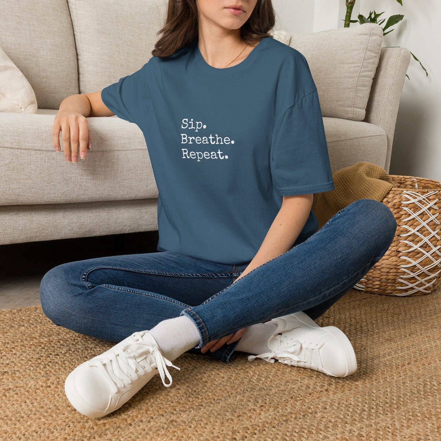 Sip. Breathe. Repeat. T-Shirt — Relaxed Minimalist Self-Care Tee