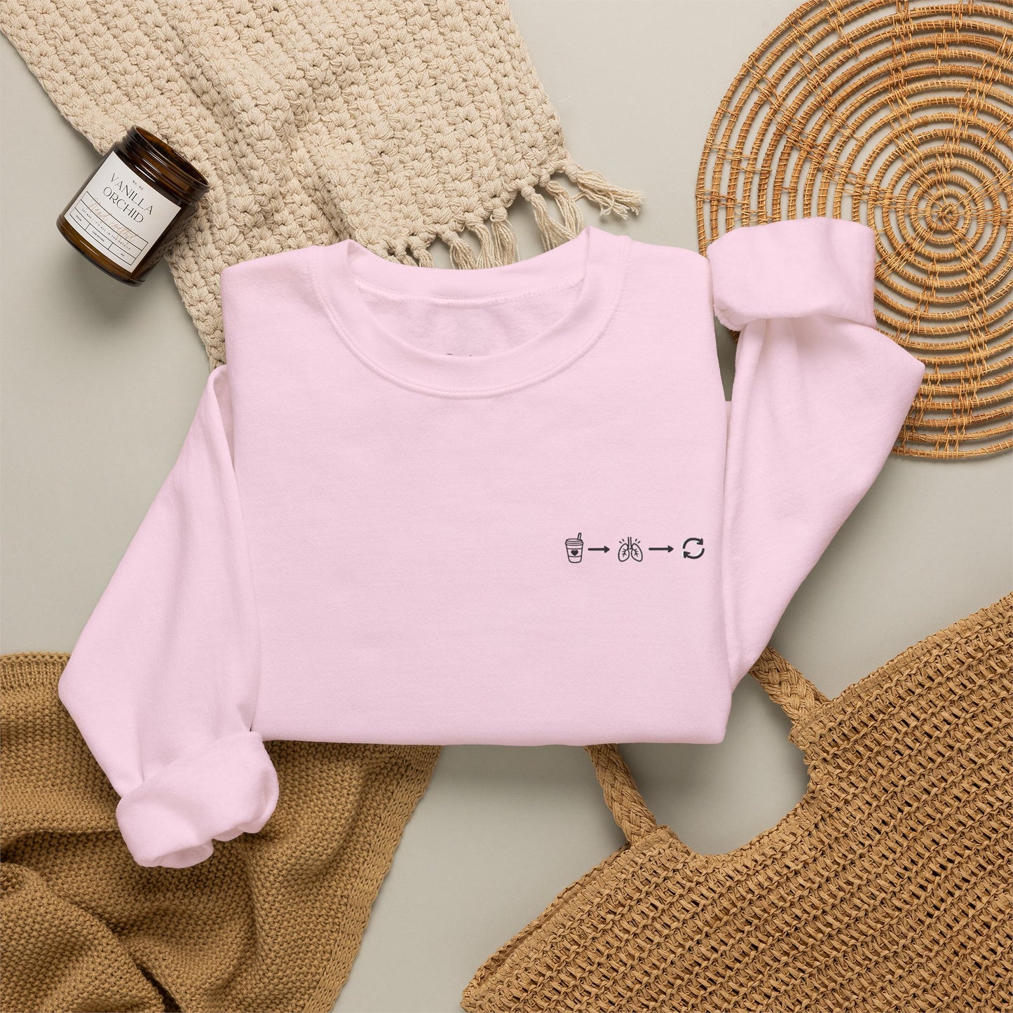 Minimal "Sip • Breathe • Repeat" Crewneck Sweatshirt — Calm, Neurodivergent-Friendly