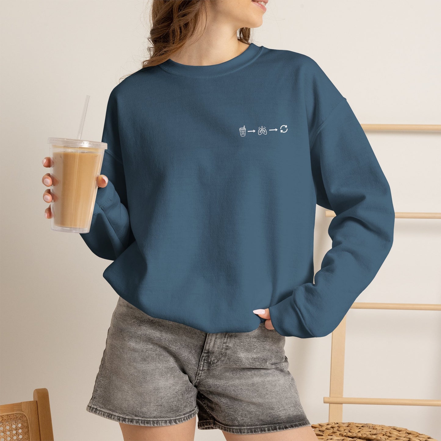 Minimal "Sip • Breathe • Repeat" Crewneck Sweatshirt — Calm, Neurodivergent-Friendly